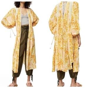 Free People Yellow Floral Kimono Top